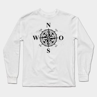 Compass with world map, cardinal points of earth Long Sleeve T-Shirt